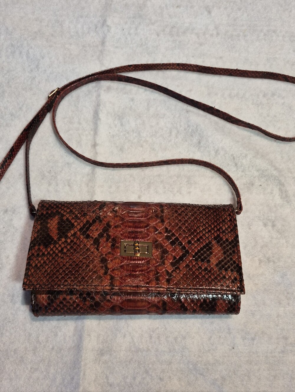 Grand Pelle Handmade 100% Genuine Python Leather Brown Crossbody Wallet/purse